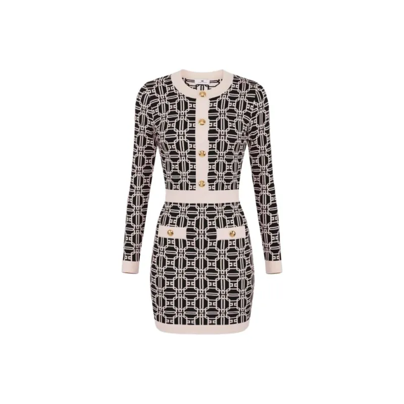 Elisabetta Franchi Logo Jacquard Long Sleeved Mini Dress-0