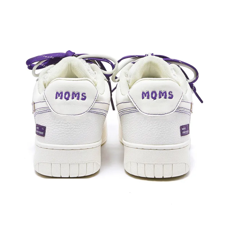 MQMS Anti Slip And Wear Resistant Height Increasing Low Top Skateboard Shoes Unisex White Purple-4