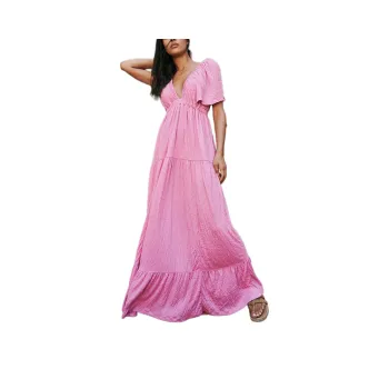 FREE PEOPLE La La Maxi Dress Short-Sleeved Dresses Women's Pink Frosting/Powdered Sugar