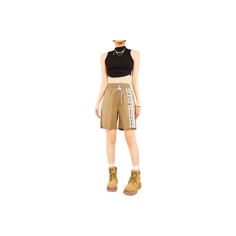 MUGUOGUOMU Summer Casual Shorts Loose Fit Women's Tea Brown-0