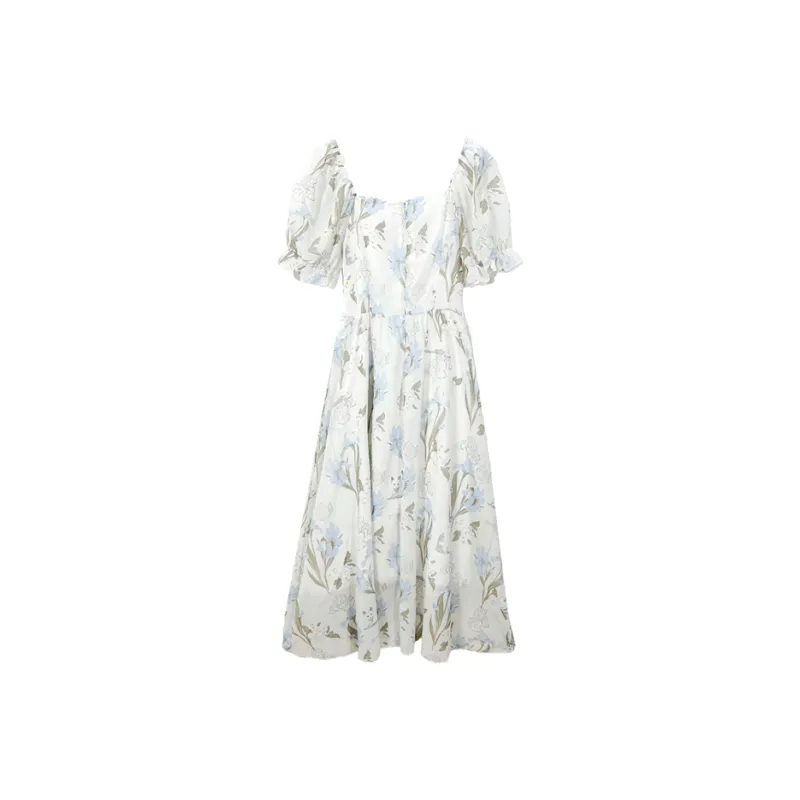 SYEEE WITH U Short Sleeved Dress Women's Blue Floral-0
