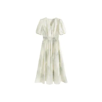 SUBEN Short-Sleeved Dresses Women's Ash Gray With Floral Pattern