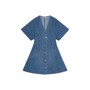 GANNI Polka-dot Print Denim Dress