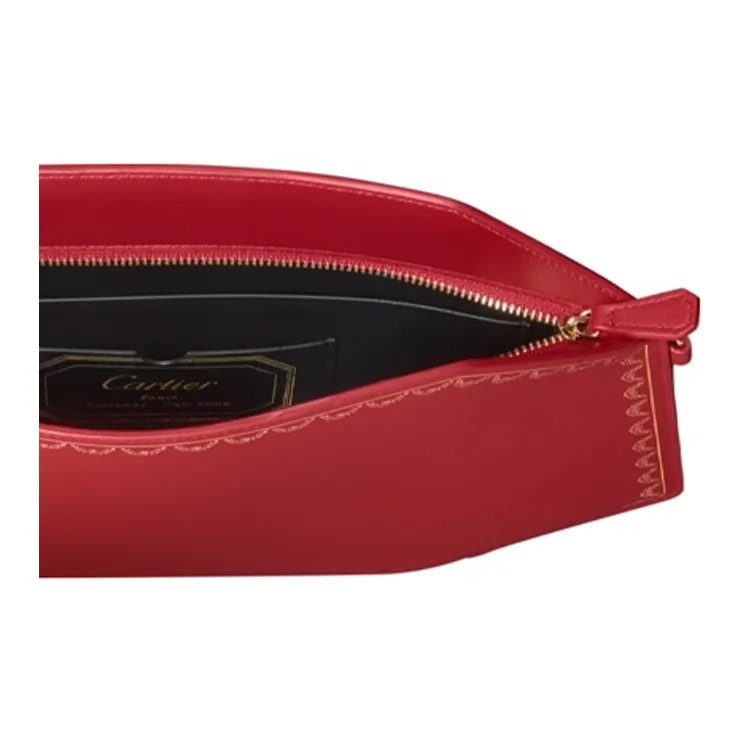 CARTIER GUIRLANDE Cow Leather Clutch Medium Size Women's Red-3