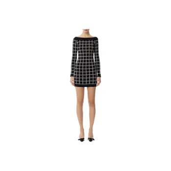 Elisabetta Franchi Boat Neckline Logo Jacquard Dress