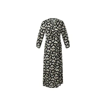 GOELIA Long Sleeved Dress Women's Light Pink With Pomegranate Flower Print Black