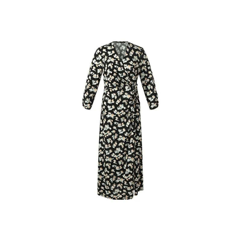 GOELIA Long Sleeved Dress Women's Light Pink Pomegranate Black With Print-0