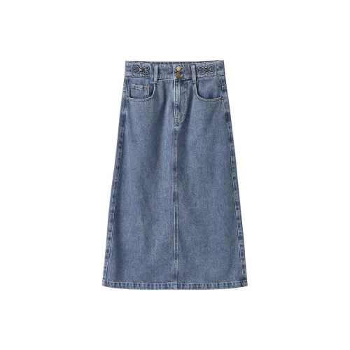 XIANGYING Denim Long Skirt Women's Blue