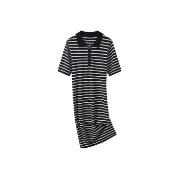 H YXIANG Short Sleeved Dresses Women's Navy Blue+Raw White