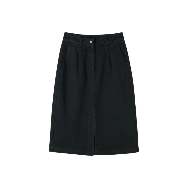 Skechers Yazhuan Series Denim Long Skirts Women's Carbon Black-0