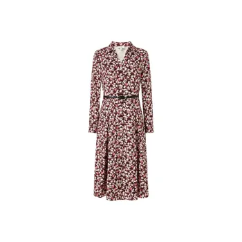 JZ. ANNAKRO Long Sleeved Dress Women's Pattern Red Coffee