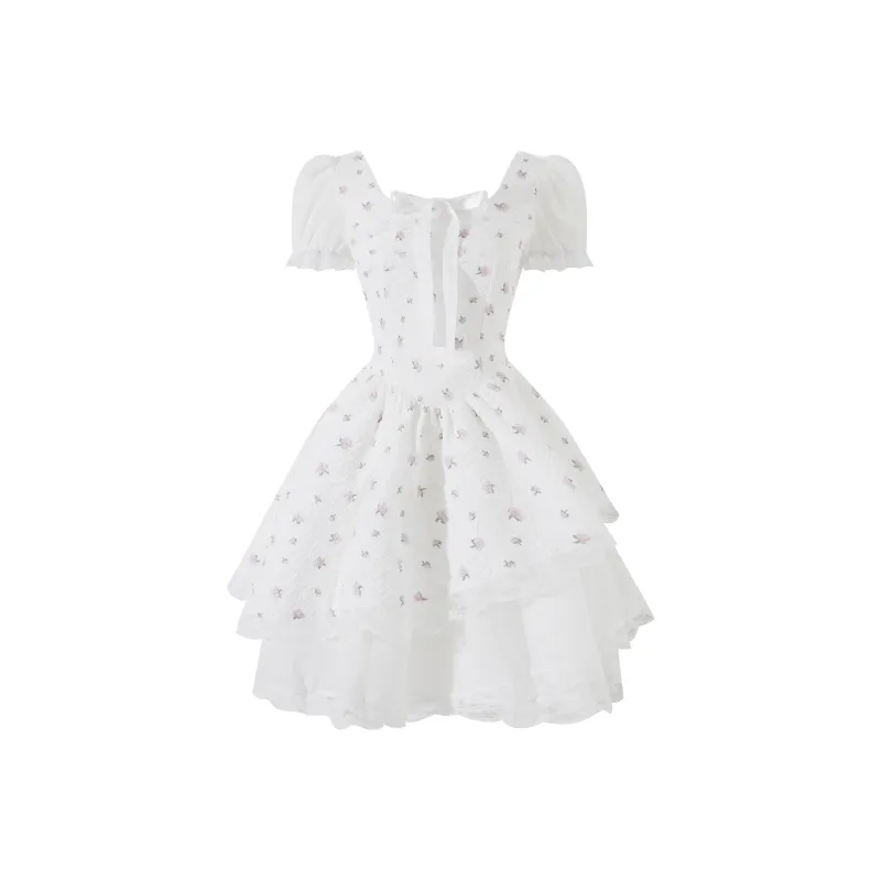Qiuerle Short Sleeved Dress Women's Floral-0