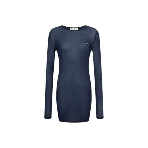 MIU MIU FW24 Long-Sleeved Dresses Women's Blue