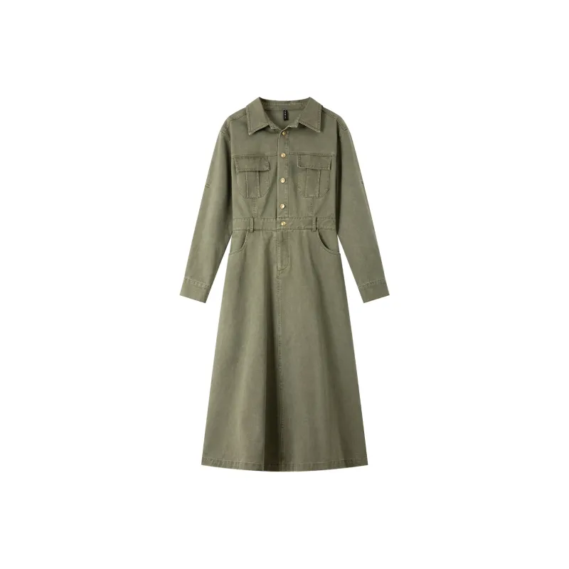 VIMLY Long Sleeved Dresses Women's Army Green-0