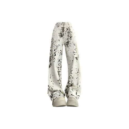 Shuhao Bai Jeans Women's Apricot Leopard Print