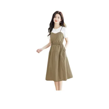 Cypress House Short Sleeved Dress Women's White Top & Khaki Bottom