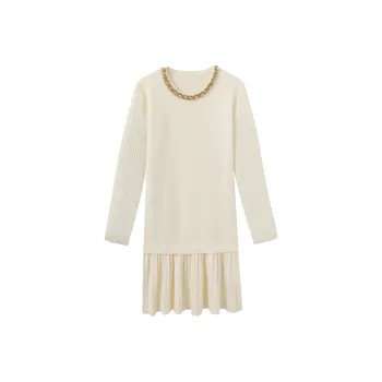Fish Rabbits Long Sleeved Dresses Women's Cream Apricot