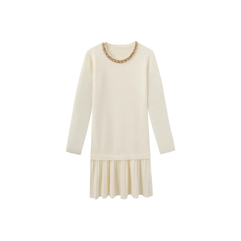 Fish Rabbits Long Sleeved Dresses Women's Cream Apricot-0