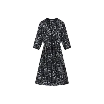 H-YXIANG Long-Sleeved Dresses Women's Blue Background Print