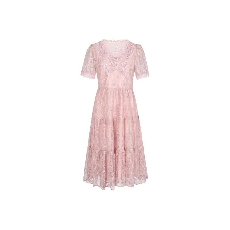 Tulip Taste Short-Sleeved Dresses Women's Coral Pink-0