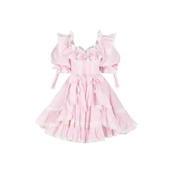 Selkie Collection SS24 Short Sleeved Dress Women's Beige Pink Plaid