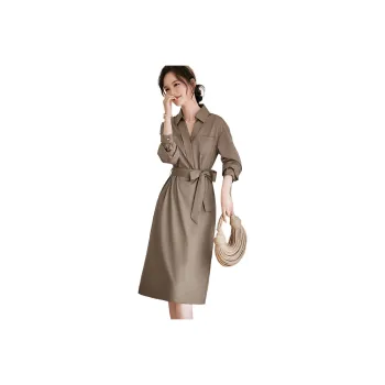 XWI Long Sleeved Dress Women's Milk Tea Coffee
