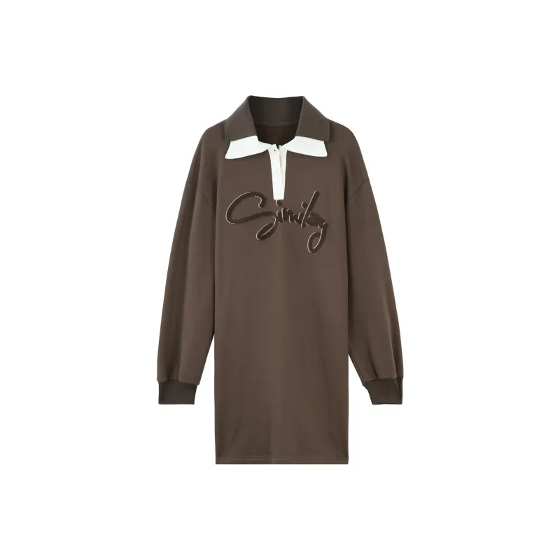 BASIC HOUSE Long-Sleeved Dresses Women's Coffee-0