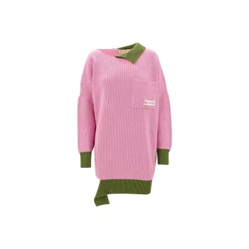 MARNI Color Block Logo Patch Knit Dress