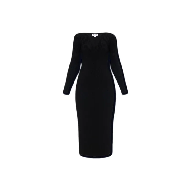 Alaia V Neck Long Sleeved Ribbed Dress-0