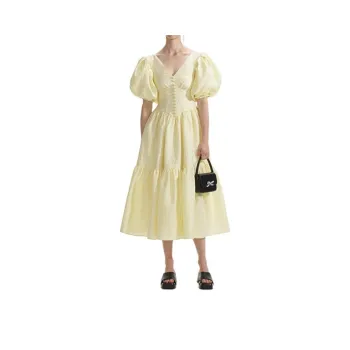Self portrait Short Sleeved Dress Women's Cream Yellow