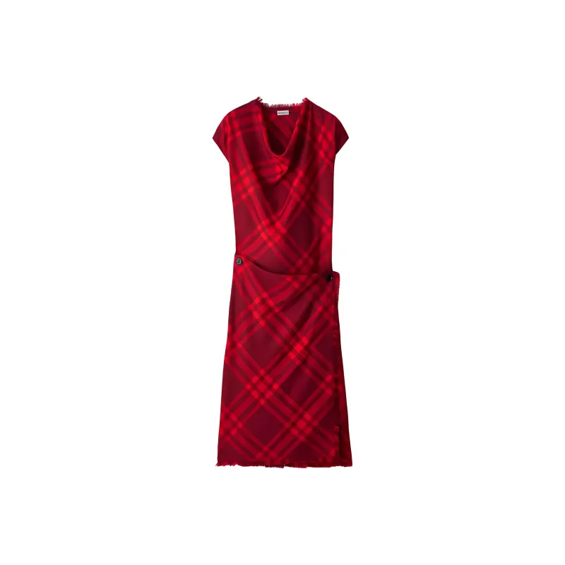 Burberry Check Wool Dress Short-Sleeved Dresses Women's Red-0