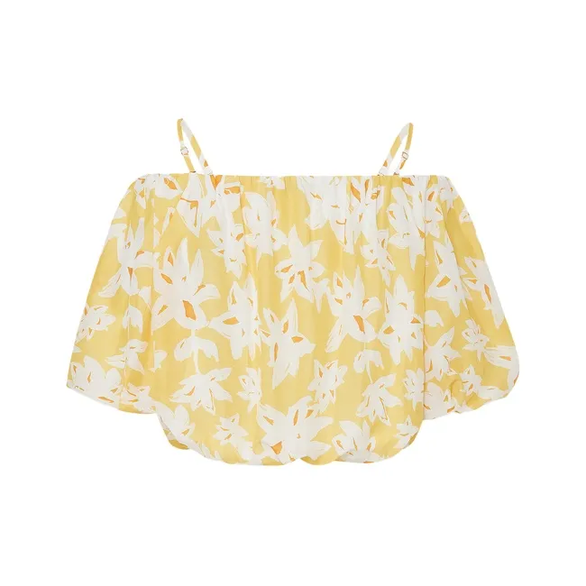 MOCO Puff Sleeve T Shirt Women's Floral Yellow-1