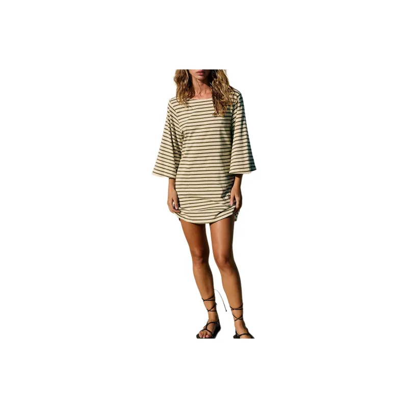 FREE PEOPLE Charlie Mini Short-Sleeved Dresses Women's Seaweed Khaki Combo-0