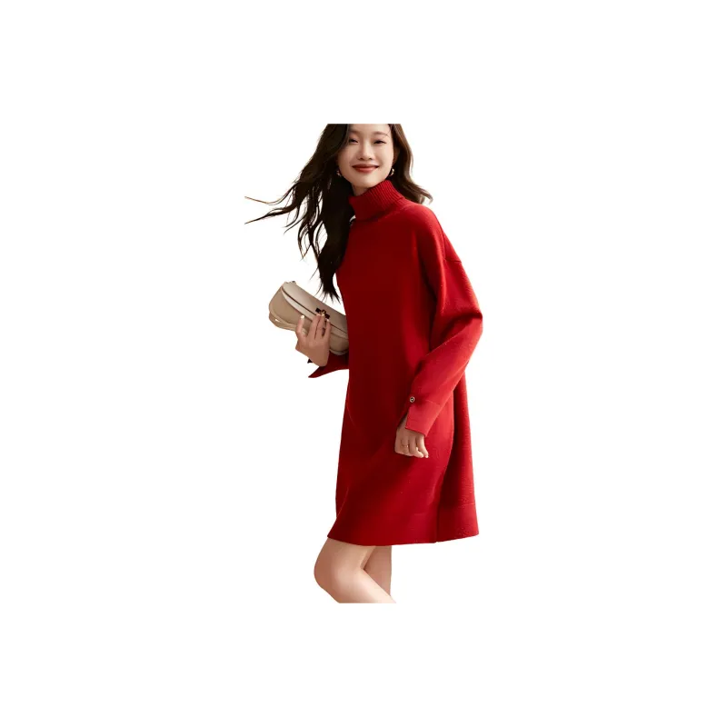 Mo Han Yi Mei Long Sleeved Dress Women's Red-0