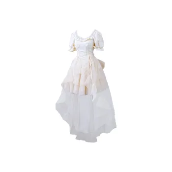 Mu Xiao Xin Short Sleeved Dress Women's Apricot Detachable Train