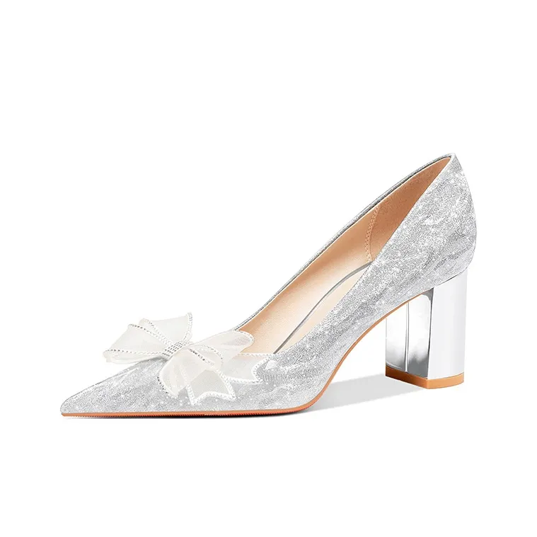 Lan Miao Chunky Heel High Heels Women's Silver-1