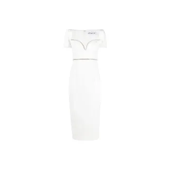 Self portrait White Diamante Trim Split Crepe Midi Dress