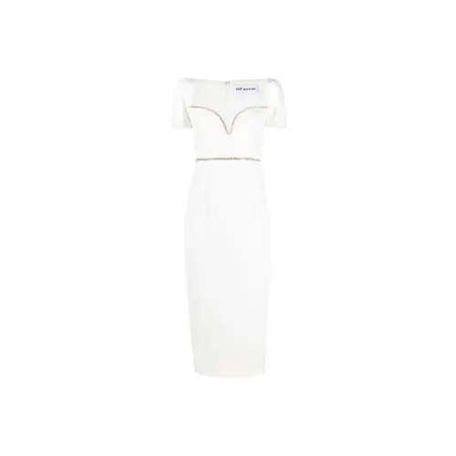 Self portrait White Diamante Trim Split Crepe Midi Dress