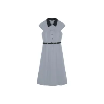 Mo Han Yi Mei Short Sleeved Dress Women's Gray Blue