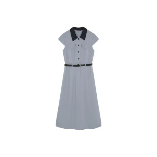 Mo Han Yi Mei Short Sleeved Dress Women's Gray Blue
