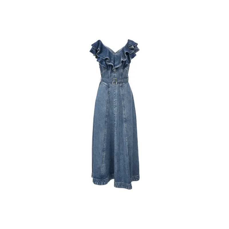 ONLY Short Sleeved Dresses Women's Washed Denim Blue-0