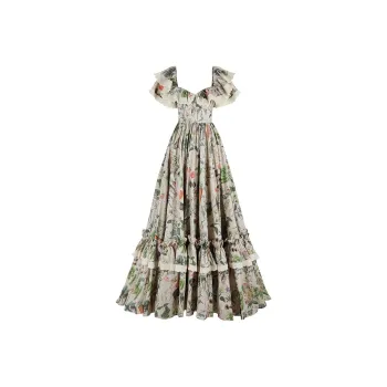Selkie Collection SS25 Short Sleeved Dress Women's Apricot With Gathered Heroes Print