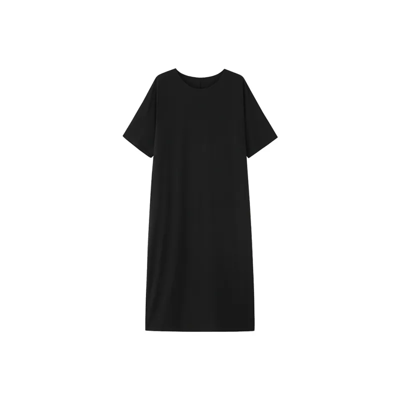ZHOUMIAO Short Sleeved Dresses Women's Hepburn Black-0