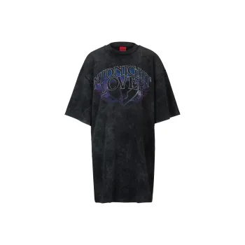 HUGO BOSS Cotton-Jersey T-Shirt Dress With Seasonal Print Short-Sleeved Dresses Women's Black