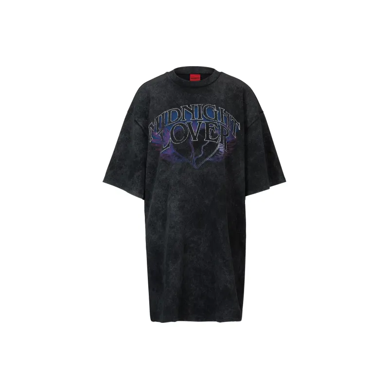 HUGO BOSS Cotton-Jersey T-Shirt Dress With Seasonal Print Short-Sleeved Dresses Women's Black-0