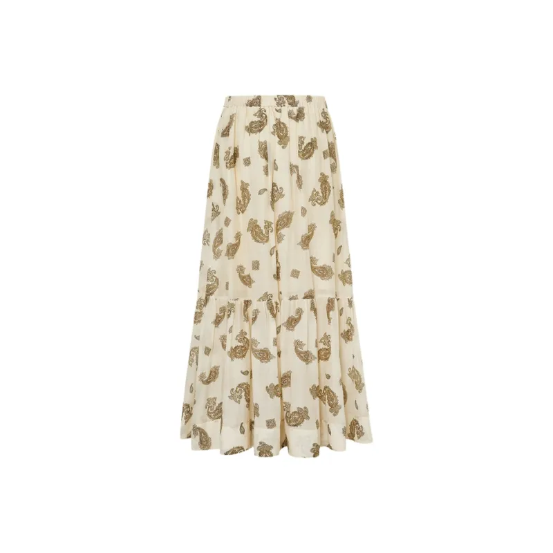 MOCO Casual Long Skirt Women's Apricot Base Paisley Pattern-1