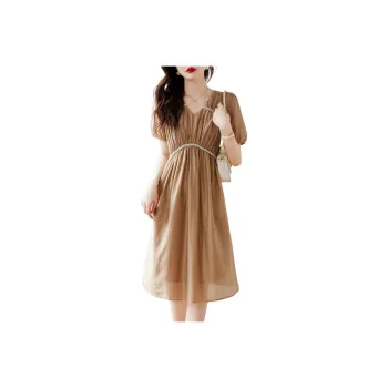 Still Quiet Short Sleeved Dress Women's Light Khaki