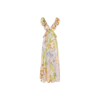 Zimmermann Pop Ruffle Sleeve Midi Dress