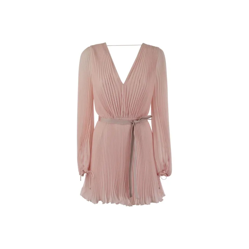 MaxMara V Neck Pleated Mini Dress-0