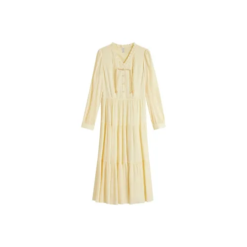 Inman x MILEILIANMINGXILIE Long Sleeved Dress Women's Fragrant Light Apricot